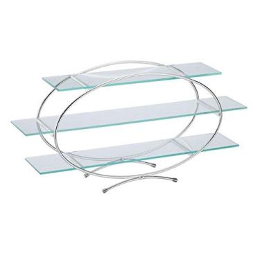 Imagem de Suporte de mesa de sobremesa de acrílico de três camadas com barras de metal e 4 pés de borracha antiderrapante