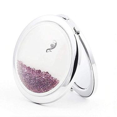 Imagem de Espelho de maquiagem criativo espelho portátil mini dobrável duplo pequeno espelho redondo flip pequeno espelho de maquiagem espelho de maquiagem espelho de princesa portátil (cor: roxo)