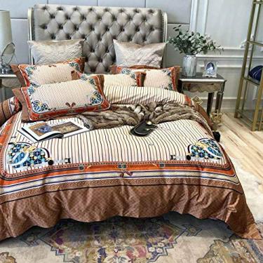 Imagem de Conjunto de capa de edredom 120S de algodão de fibra longa ultra digital, conjunto de lençol, fronhas cor 4 tamanho queen 4 peças (cor 1 4 peças)