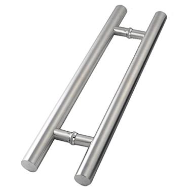 Imagem de Maçaneta redonda de aço inoxidável deslizante para porta de celeiro - 16/24/32/40/48 polegadas, maçaneta dupla face em forma de H push pull para pátio/escritório/banheiro/portas da frente (prata 60 cm