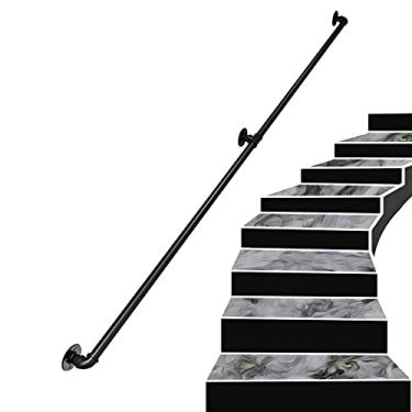 Imagem de Corrimão de escada, tubo de ferro, corrimão, escada, degraus, trilho de mão para escadas internas, capacidade de carga de 199 kg, suporte de montagem na parede, aço galvanizado, estilo industrial