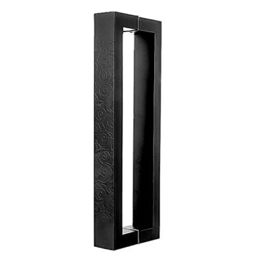 Imagem de STXYANGV Maçaneta de porta retangular com padrão esculpido dupla face, puxadores de porta comercial rústicos, conjunto de ferragens resistentes para porta de vidro/madeira/metal (cor: preto, tamanho