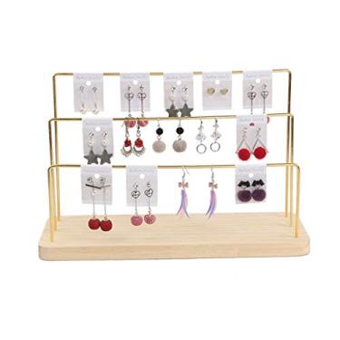 Imagem de Suporte de brinco de ferro forjado de madeira maciça brinco doméstico cartão de armazenamento de papel clipe de orelha suporte de joias (cor: A) (ouro)
