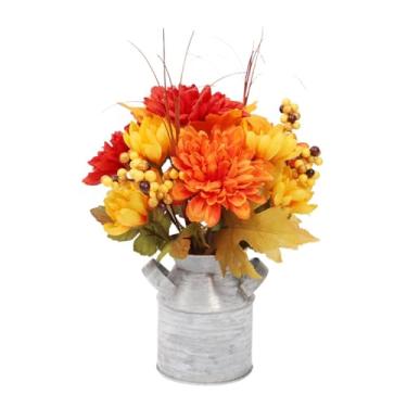 Imagem de Fxzqgnh Arranjo de Flores Artificiais de Outono para Mesa, em Recipiente de Ferro, Feito de Material PP. Decoração Festiva para Sala de Estar, Sala de Jantar, Style C, Tamanho real