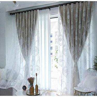 Imagem de Cortina blackout, painel de tule branco transparente, prega de lápis de camada dupla, renda de voile macio, painéis sólidos, cortinas forradas com isolamento térmico, para sala de estar e quarto de