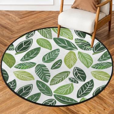 Imagem de Tapete redondo de 1,8 m, folhas de primavera, estampa verde, tapetes de área de círculo macio, antiderrapante, lavável, tapete circular, tapete redondo, interior, quarto, berçário, sala de estar