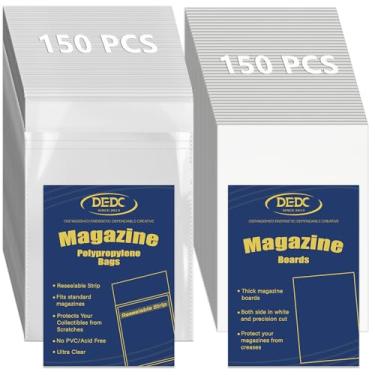 Imagem de DEDC Capas de revistas com protetor de plástico, sacos resseláveis, pacote de revistas e tabuleiros, sem ácido, transparente para colecionadores, colecionáveis, exibição, coleção de quadrinhos