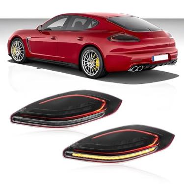 Imagem de JOLUNG Conjunto de luzes traseiras atualizado compatível com Panamera 970.2 2014 2015 2016 Lâmpadas traseiras DRL sequencial sequencial luzes traseiras de freio farol de neblina reversa 1 par (preto)