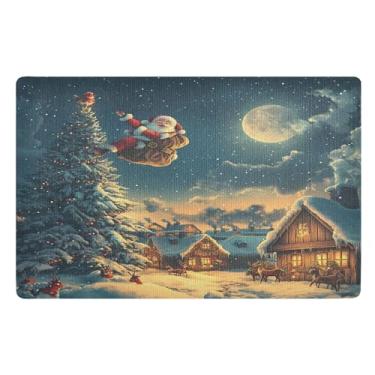 Imagem de SEHANY Tapete de porta de inverno Papai Noel Natal para todos os climas, impermeável, secagem rápida, bem-vindo, tapete de entrada antiderrapante, tapete decorativo de poliéster para entrada, varanda