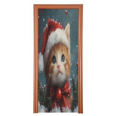 Imagem de Blueangle Capa elástica para porta de gato de Natal - Faixa de porta frontal de tecido elástico para Natal, decoração de festa ao ar livre em casa (250)