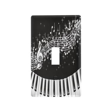 Imagem de Blueangle Capa para placa de parede para interruptor de luz - teclas de piano notas musicais capa decorativa para tomada de parede, tamanho 1 gangue 4,53 x 2,76 polegadas (563)