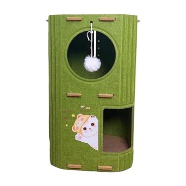 Imagem de Fenteer Casa para gatos, abrigo em árvore para gatos, abrigo a arranhões, para gatinhos, poste arranhador com bola pendurada, brinquedo para vários, Verde, 2 Níveis