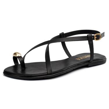 Imagem de Sandalia Feminina Flatform Rasteira Rasteirinha Flat Enfeite Anel Dedo Metal Lesma Brilho Metalizado (Preto, BR, Adulto, Numérico, 37)