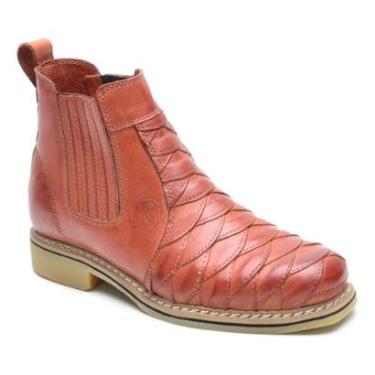 Imagem de Bota Masculina Couro Escamado Cano Curto Estilo Texano Solado Borracha Costurado-Masculino