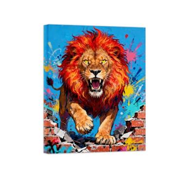 Imagem de Animais Pintura Arte Parede - Retrato Leão - Impressões em tela - Moderno Colorida Pôster para decoração sala de estar 30x40cm Tela Embrulhada