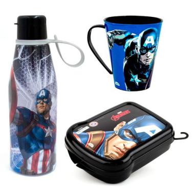 Imagem de Kit Lanche Escolar Garrafa Infantil Abre Facil Caneca 360ml e Sanduich