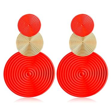 Imagem de QUPENGXU Brincos femininos com pingente de disco redondo estilo boho neon vintage anos 60, 70, 80, acessório para festa de dança, Small, Acrílico, Sem pedra preciosa