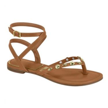Imagem de Sandália Vizzano Rasteira Tamanco Strass Pedrarias 6528108, 36, Camel
