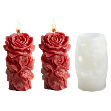 Imagem de UR URLIFEHALL 1 peça de silicone rosa flor pilar vela moldes cilíndricos resina moldes para artesanato velas sabão ornamento casa jardim decorativo