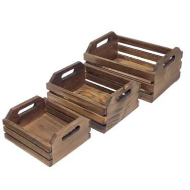 Imagem de Genérico Caixote de Madeira Caixote de Fruta Feira Caixa Organizadora Fruteira Kit 3 Unidades P, M, G (Betume Egípcio)