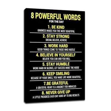 Imagem de Arte de parede em tela inspiradora decoração de escritório citações motivacionais 8 palavras poderosas pôster impressão sinal positivo pintura arte para casa moderna quarto banheiro academia pronto
