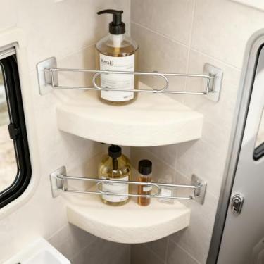 Imagem de Suporte de chuveiro ajustável para trailer, 2 peças – trilho de prateleira sem broca de aço inoxidável para trailer/trailer de viagem, organizador de banheiro com economia de espaço (serve para 7,9 a