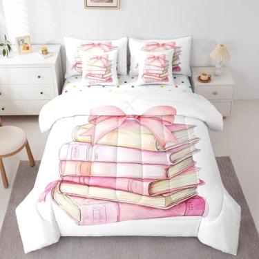 Imagem de Erosebridal Jogo de cama de casal com laço rosa, 7 peças, estilo princesa sonhadora, para adolescentes, romântico, com laço e laço romântico, enchimento de edredom