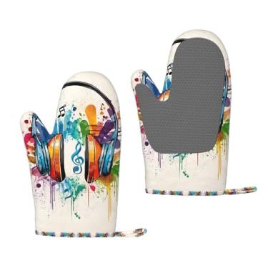Imagem de Luvas de forno de silicone resistentes ao calor com impressão em estilo grafite musical, aderência antiderrapante, churrasqueira e uso na cozinha (pacote com 2)