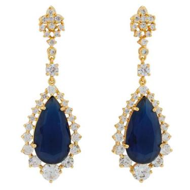 Imagem de Brinco Zircônia Gota BC3967 - Akasaki, Dourado, Azul