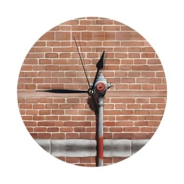 Imagem de ZERAOKE Fundo de parede de tijolo industrial - relógio de parede redondo moderno - silencioso sem tique-taque operado por bateria, decoração de mesa ou parede para sala de estar, quarto, escritório.