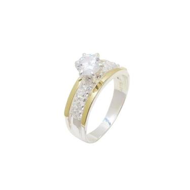 Imagem de Anel Solitário Formatura Prata 925 Com Aplique em Ouro 14k Elegante Pr