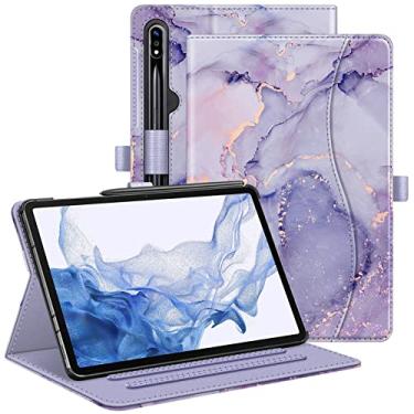 Imagem de Fintie Capa para Samsung Galaxy Tab S8 2022/Tab S7 2020 11 polegadas (modelo SM-X700/X706/T870/T875/T878), capa protetora de visualização multiângulo com bolso, hibernar/despertar automático, mármore