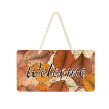 Imagem de Burbuja Placa de boas-vindas de folhas de outono para porta da frente, placa de boas-vindas de PVC para decoração de festas de fazenda, 15 x 28 cm
