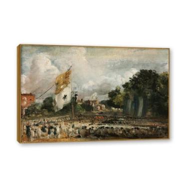 Imagem de Moldura de teca. Arte em tela romantismo estilo constável, (sem título 50), pintura de paisagem inglesa emoldurada, decoração de parede elegante para sala de estar escritório. 50 x 75 cm - 19,7 x 29,6