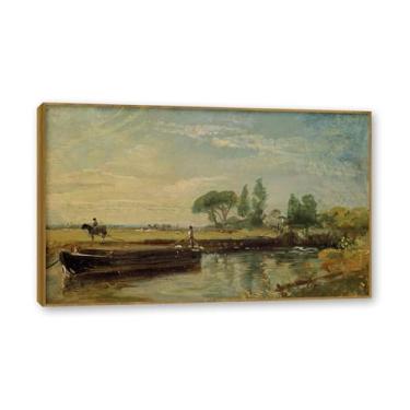 Imagem de NHLDZYH Moldura de teca. John Constable - (sem título 59), quadro de tela de romance inglês, paisagem atmosférica, arte de parede com moldura para biblioteca ou sala. 40x64cm