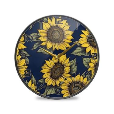 Imagem de YETTASBIN Relógio de parede de acrílico girassóis – Silencioso, sem tique-taque, operado por bateria, relógio redondo decorativo criativo para cozinha, sala de estar, banheiro, decoração de escritório