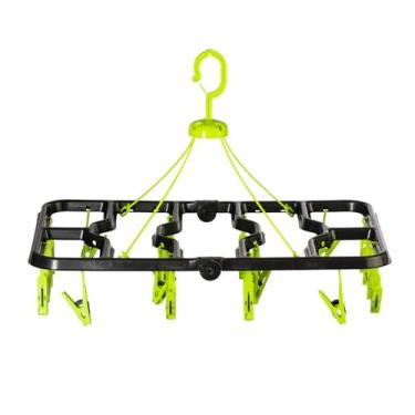 Imagem de Varal Dobrável para Roupas Íntimas com 24 Prendedores, Preto e Verde Limão