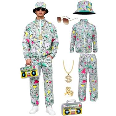 Imagem de Verceco 80s 90s Outfits for Women Men 80s Neon Couples Costumes for Adults Retro Baggy Tracksuit Set with Hip Hop Accessories 8PC (Green, M)