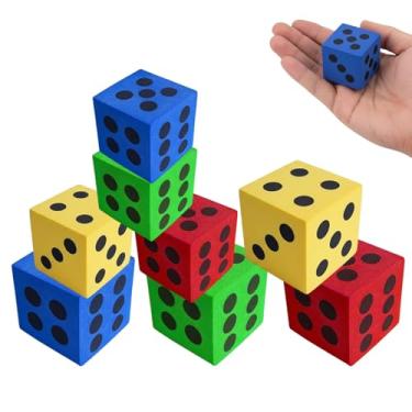 Imagem de Large Foam Dice Set, 8 Jumbo Dice in 4 Colors for Board Games, Math Activities, Party Games, 2 Inches Big Foam Dice for Kids and Adults