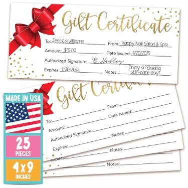 Imagem de 25 certificados de presente em branco para suprimentos comerciais – Certificados de presente genéricos dourados em branco, cartões de presente em branco para vales de presente de spa, certificados de presente de papel, cupons em branco 10 x 23 cm