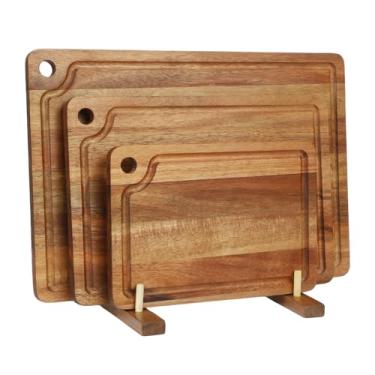 Imagem de Conjunto de tábua de corte de madeira de acácia, 3 peças de tábua de cortar para cozinha