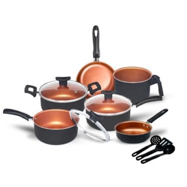 Imagem de Jogo de Panelas Antiaderente 9 Peças com Tampas de Vidro Teflon – Conjunto Completo para Cozinha (Cobre)