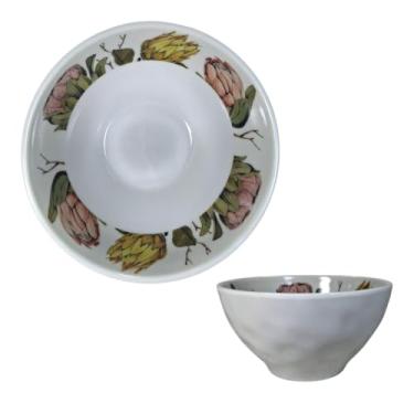 Imagem de Conjunto Bowl 600ml Branco Flores Tigelas Cumbuca Melamina 14cm Travessa Açai Sorvete Sobremesa (1)