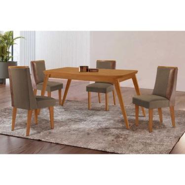 Imagem de Sala Jantar Mesa Havana Tampo Curvo 120cm+4 Cadeiras Tilia Madeira Naturale - Capuccino/Suede Capuccino - Rufato