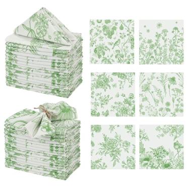 Imagem de Kochorie Guardanapos de pano florais verdes de 36 peças, guardanapos de tecido macio reutilizáveis de 45,7 x 45,7 cm, guardanapo de coquetel de flores laváveis para primavera, verão, chá, festa
