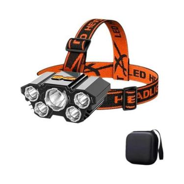 Imagem de Lanterna De Cabeça Recarregável Com 5 LEDs, Luz Forte, Bateria 18650, 