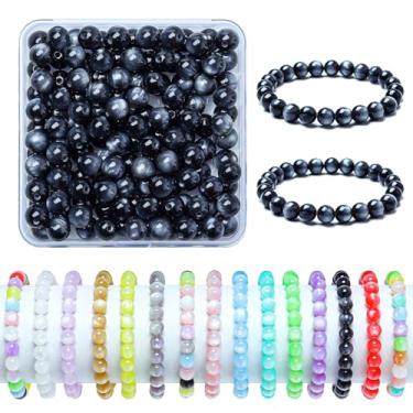 Imagem de Contas de vidro de 8 mm para pulseiras, 200 peças de contas redondas de cristal para kits de fabricação de joias, contas de artesanato DIY (preto)