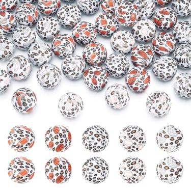 Imagem de KISSITTY 50 peças de contas de silicone de 15 mm redondas focais com estampa de leopardo, espaçadores de artesanato perfurados com orifício para canetas com miçangas faça você mesmo, colar, pulseira