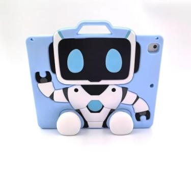 Imagem de HaOaMoEo Capa para Samsung Galaxy Tab A9 Plus 11 polegadas (SM-X210/X216/X218) linda capa azul robô feminina menina criança 3D alça giratória suporte e alça de ombro silicone macio para tablet Galaxy