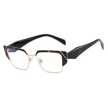 Imagem de Óculos de sol femininos estilo gatinho com estampa de leopardo clara, armação irregular com cores combinando, estilo casual masculino (dourado e preto)